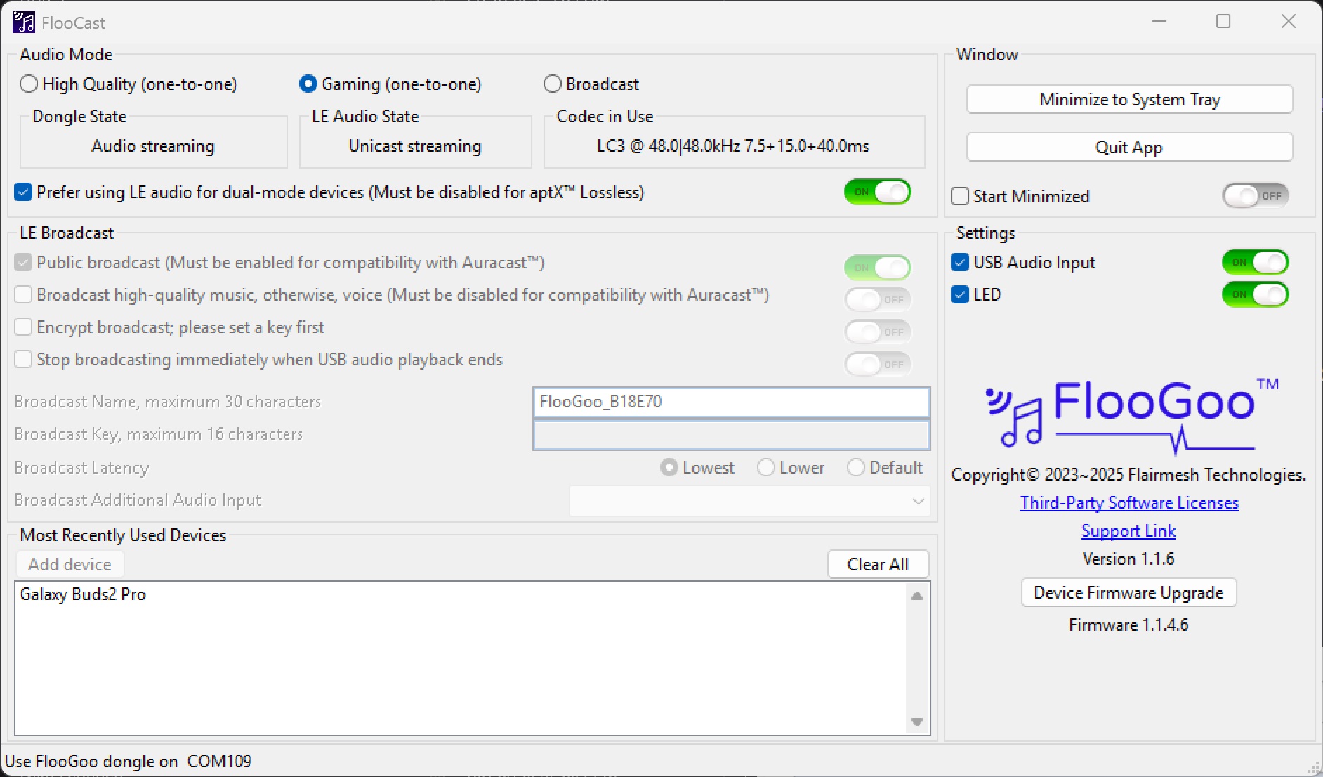 FMA121 streams CD-quality LC3 audio with Samsung Buds2 Pro during online calls