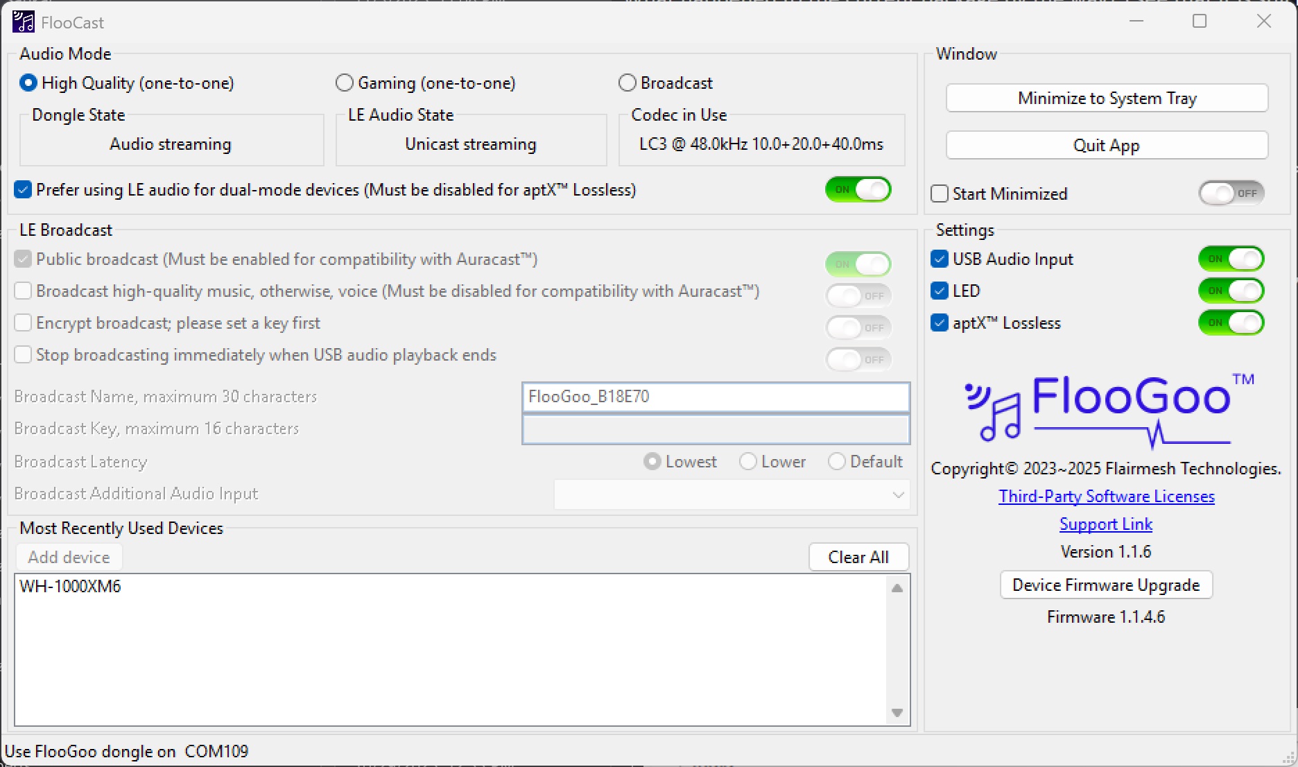 FMA121 streams low-latency LC3 audio to Sony WH-1000XM6